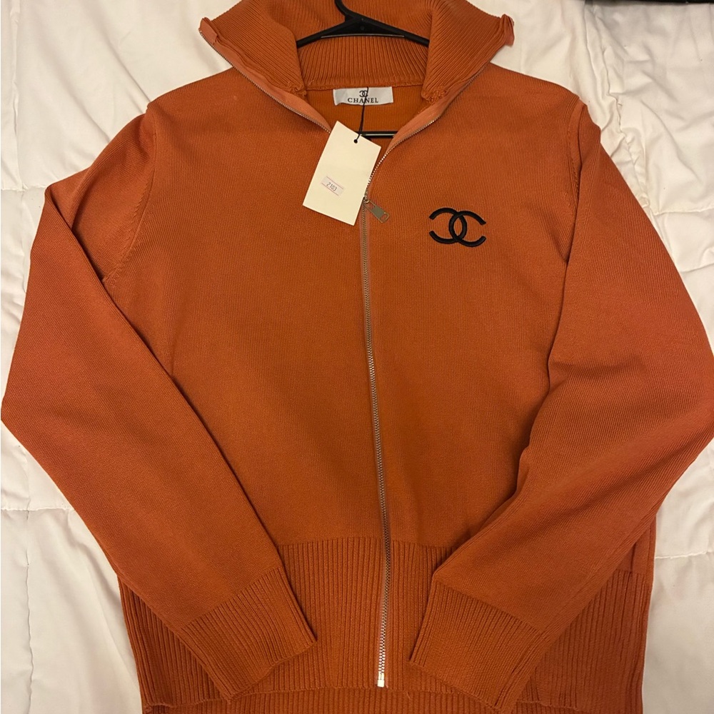CHANEL Men's Zip-Up Sweater in Orange